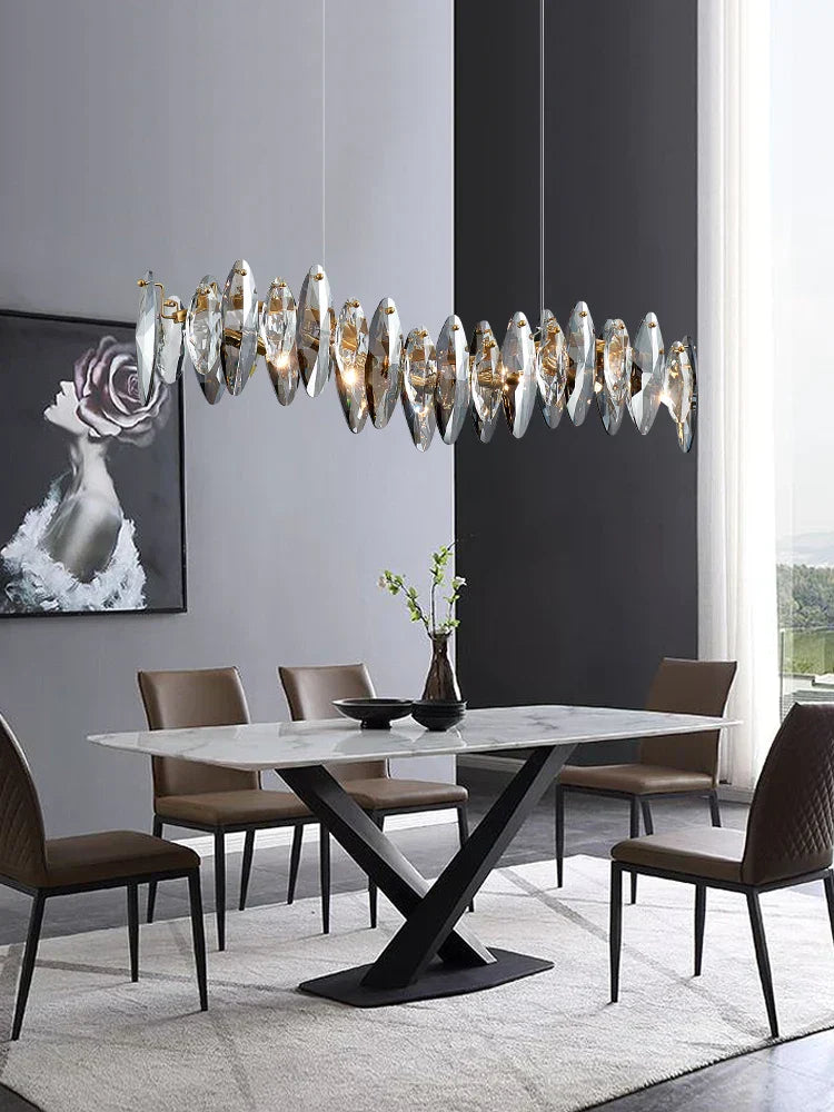 Lyvara Crystal Oval Chandelier With Sixteen Strip Shades