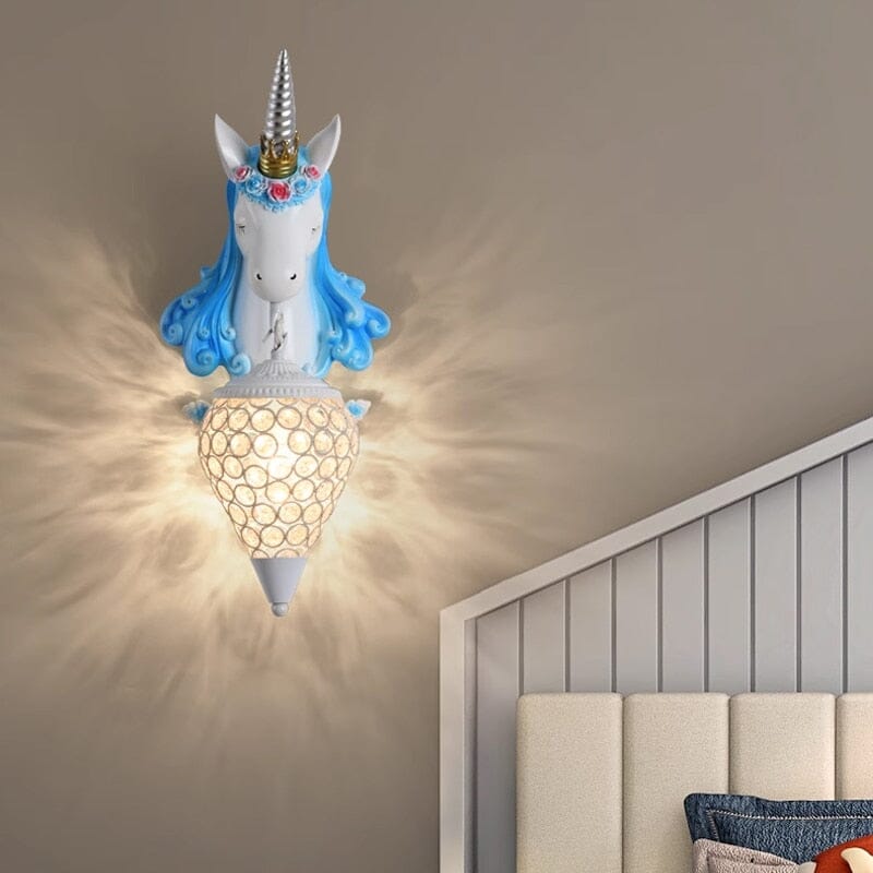 Enchanted Unicorn Resin Wall Light With Two Lampshades And Warm LED Glow