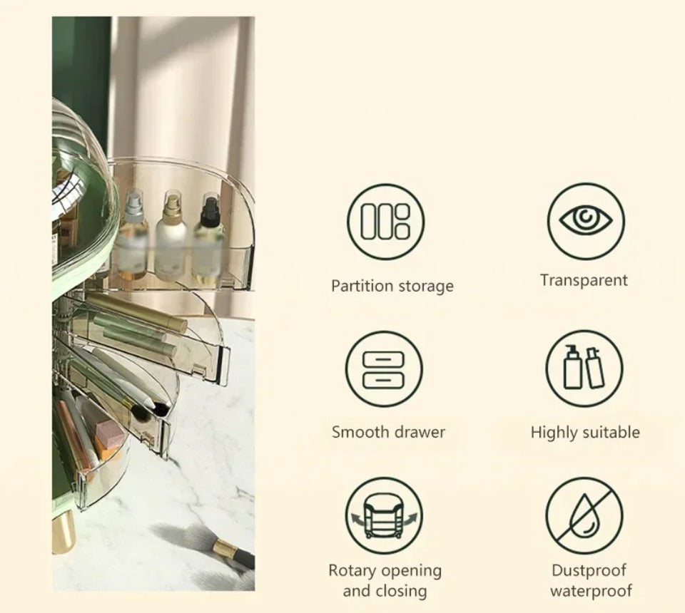 Průhledný stolní organizér na make-up – velkokapacitní prachotěsná krabička na šperky a kosmetiku