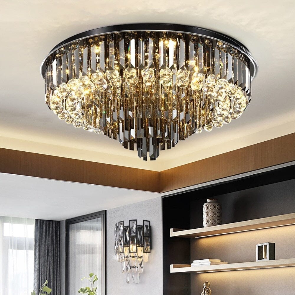 Liora Noir Crystal Chandelier Round Stainless Steel Pendant Light