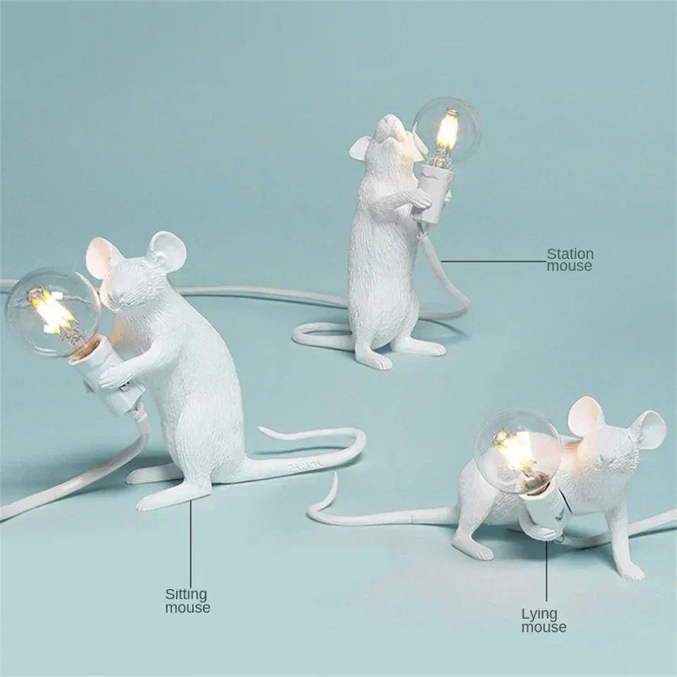 Whimsical Resin Mouse Table Lamps For Kids Rooms Set