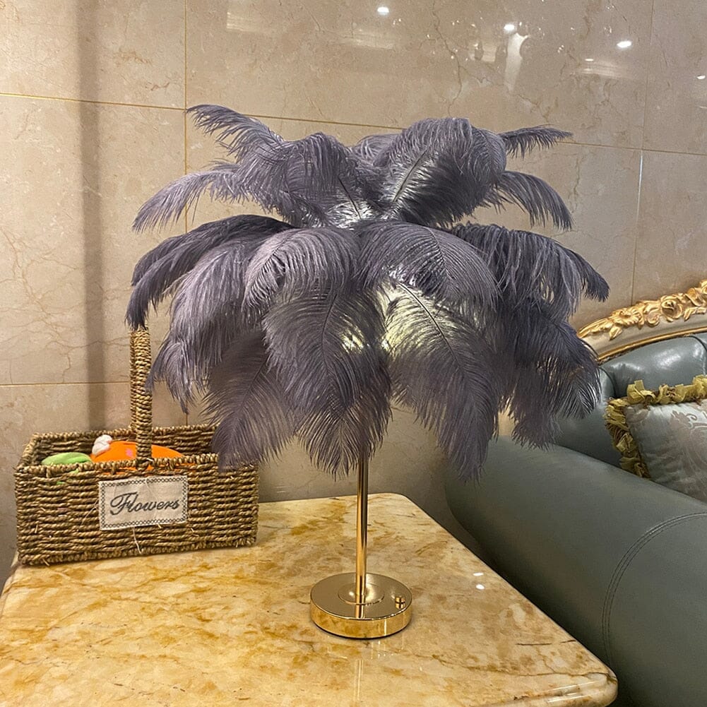 LyraFeather LED Lamp With Ostrich Fur And Metal Base