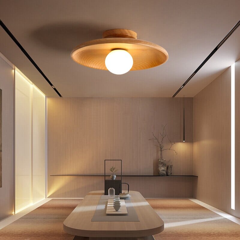 Azura Bamboo and Wood Ceiling Lamp Handcrafted LED Light Surface Mounted