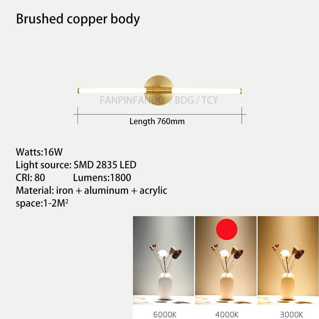 NovaLume Tube Mirror Wall Light With Acrylic Diffusion