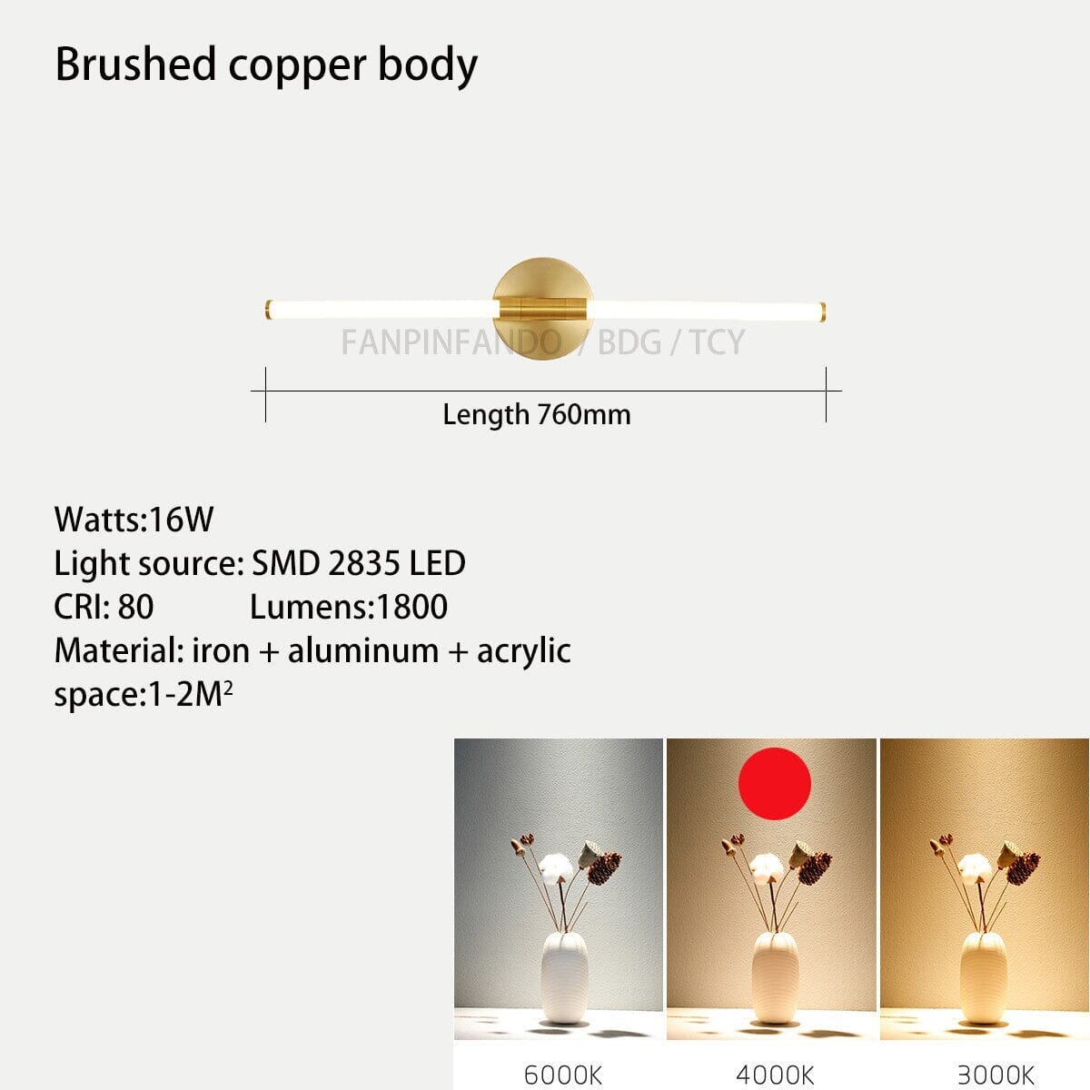 NovaLume Tube Mirror Wall Light With Acrylic Diffusion