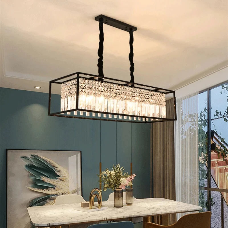 Asterra Rectangular Crystal Chandelier With K9 Prisms And Adjustable Chain