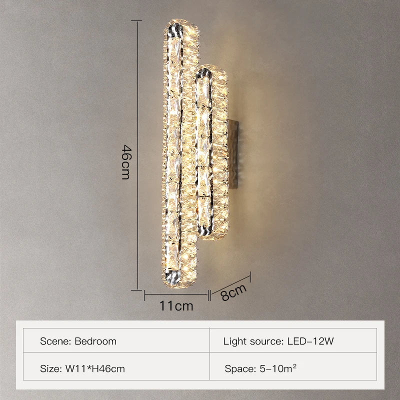 Aurelia Crystal Chrome LED Wall Lamp With K9 Crystal