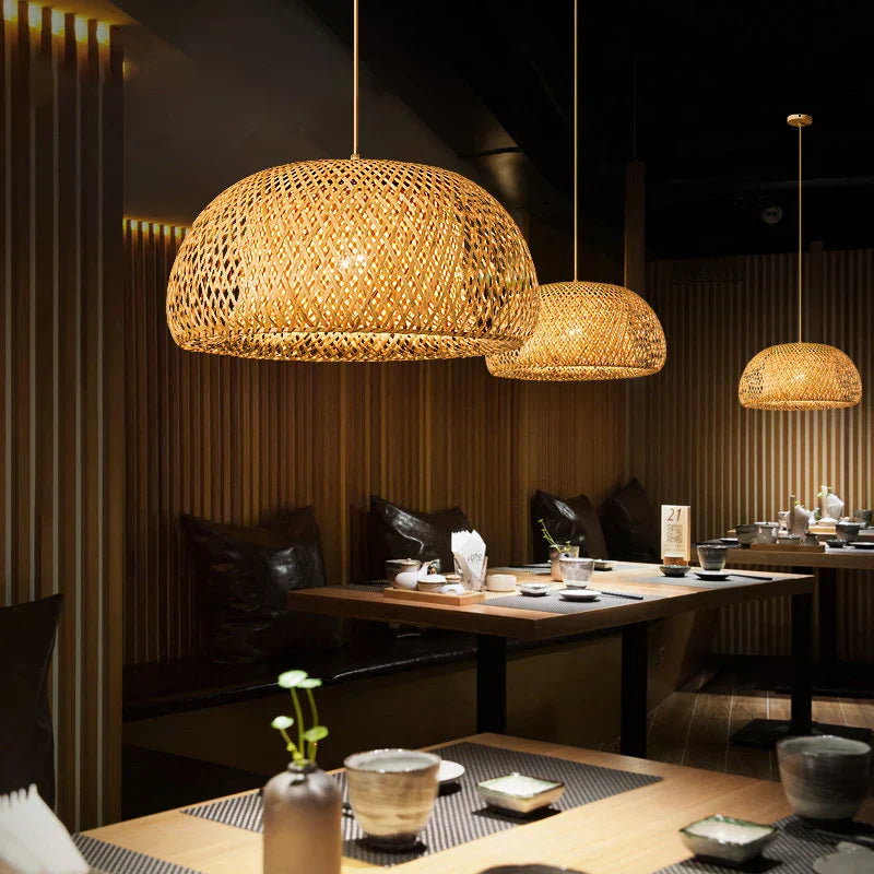 Hand Knitted Bamboo Pendant Lamp – Eco-Friendly Style Hanging Light for Home and Restaurant Decor