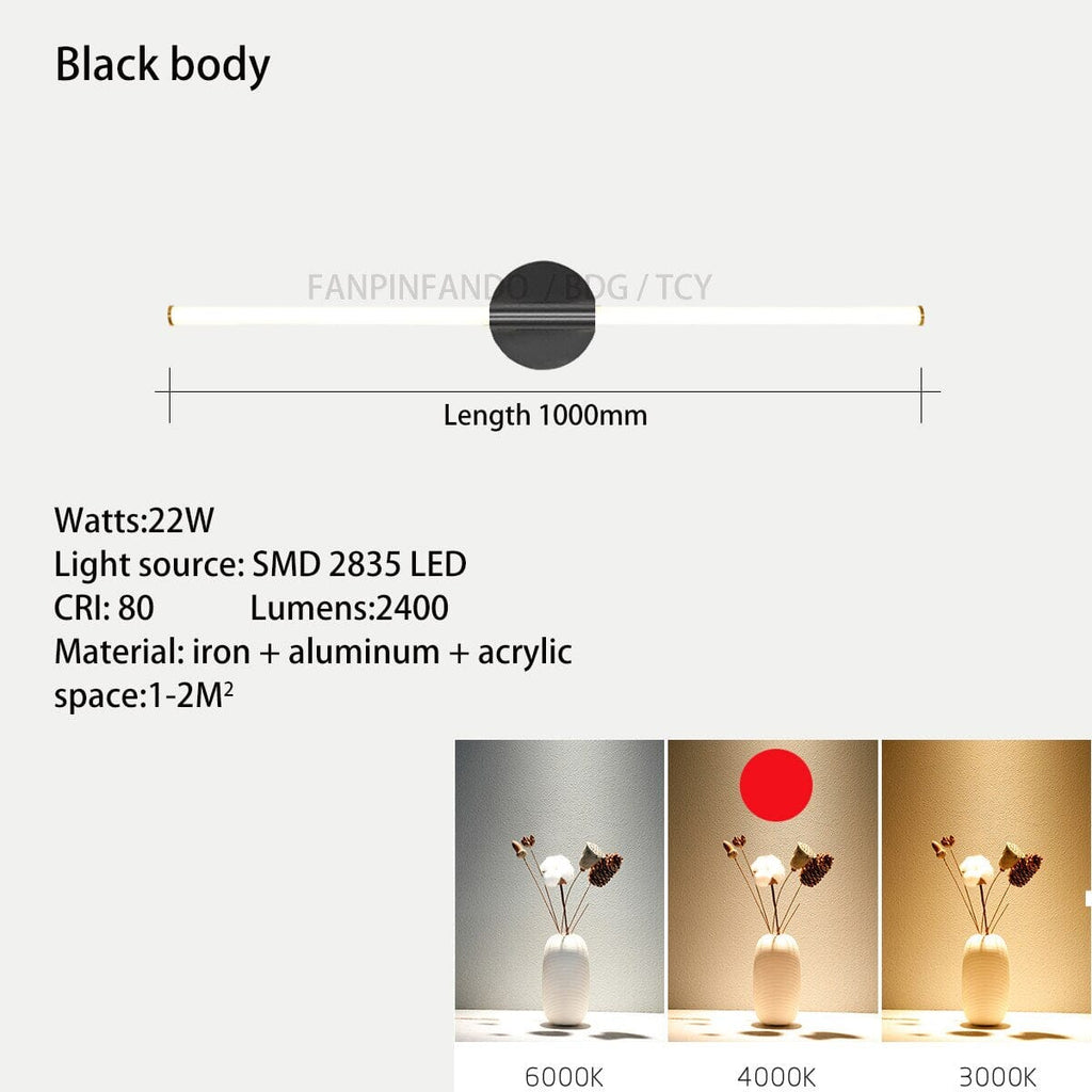 NovaLume Tube Mirror Wall Light With Acrylic Diffusion