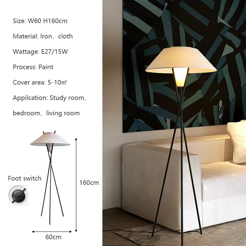 Nordic Tripod Floor Lamp With Soft Fabric Shade For Living Rooms