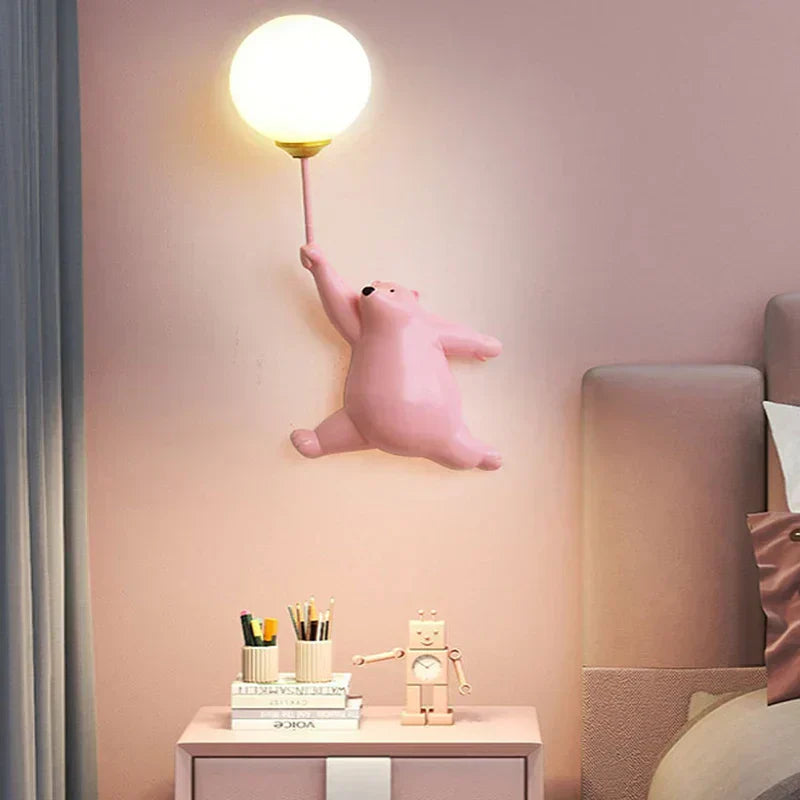 Frostglide Aurora Bear Wall Lamp With Moon Shade For Kids Room