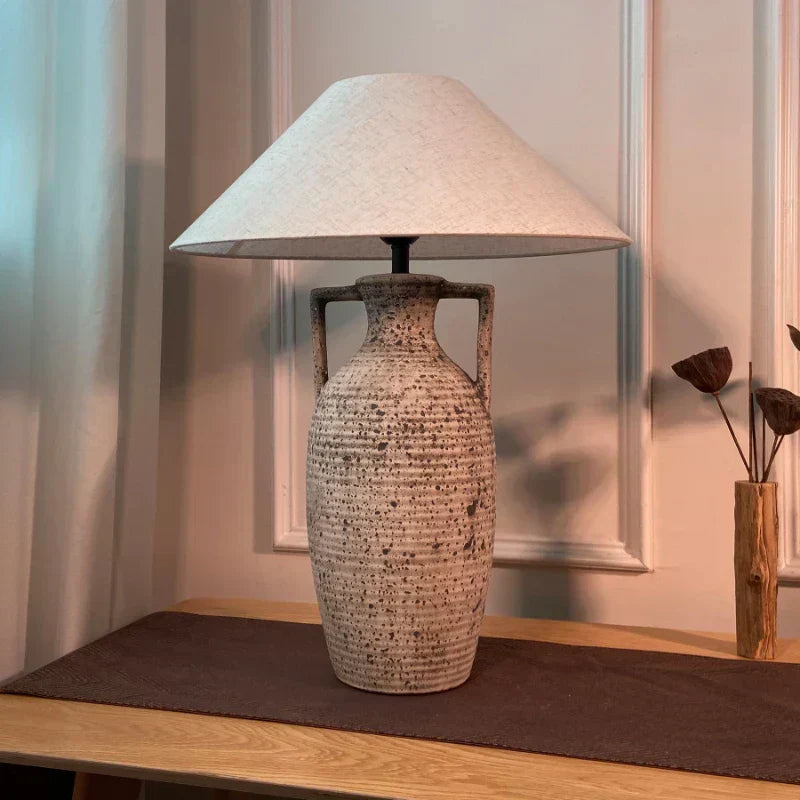 Narae Ceramic Desk Lamp Handmade Japanese Inspired Linen Shade