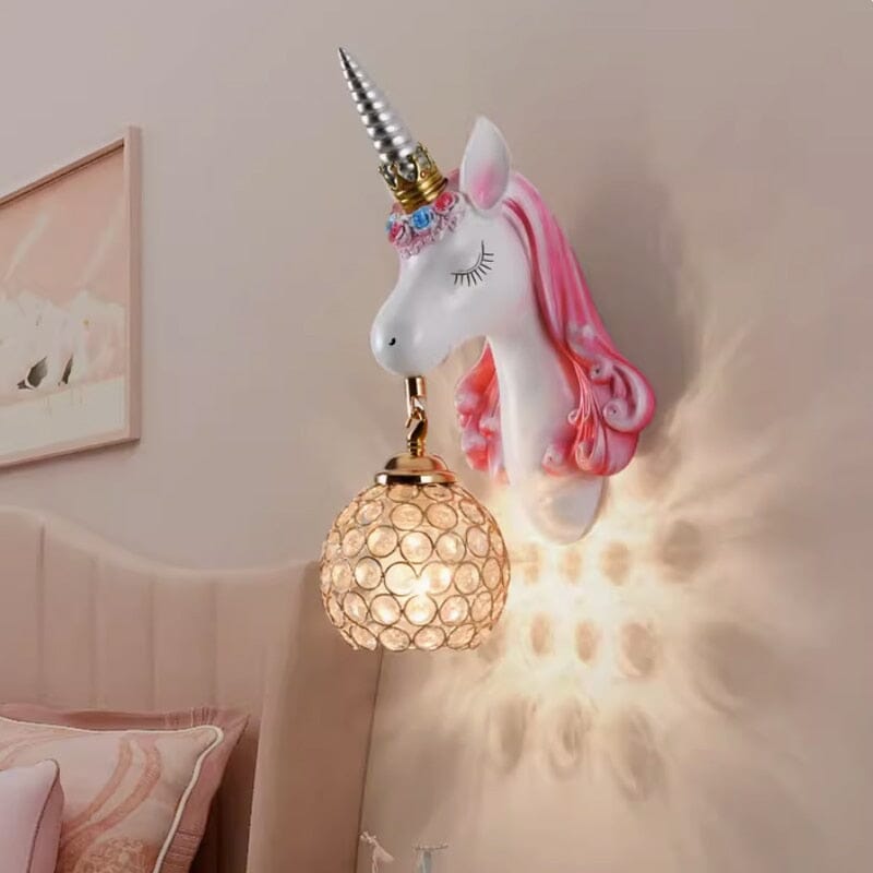 Enchanted Unicorn Resin Wall Light With Two Lampshades And Warm LED Glow