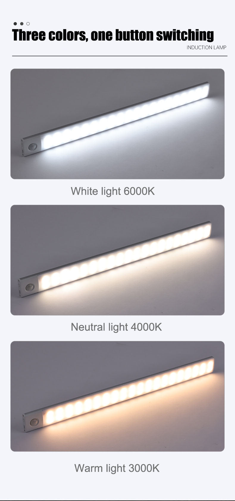 3 in 1 Ultra-Thin Wireless LED Cabinet Light – Motion Sensor USB Rechargeable Light Bar