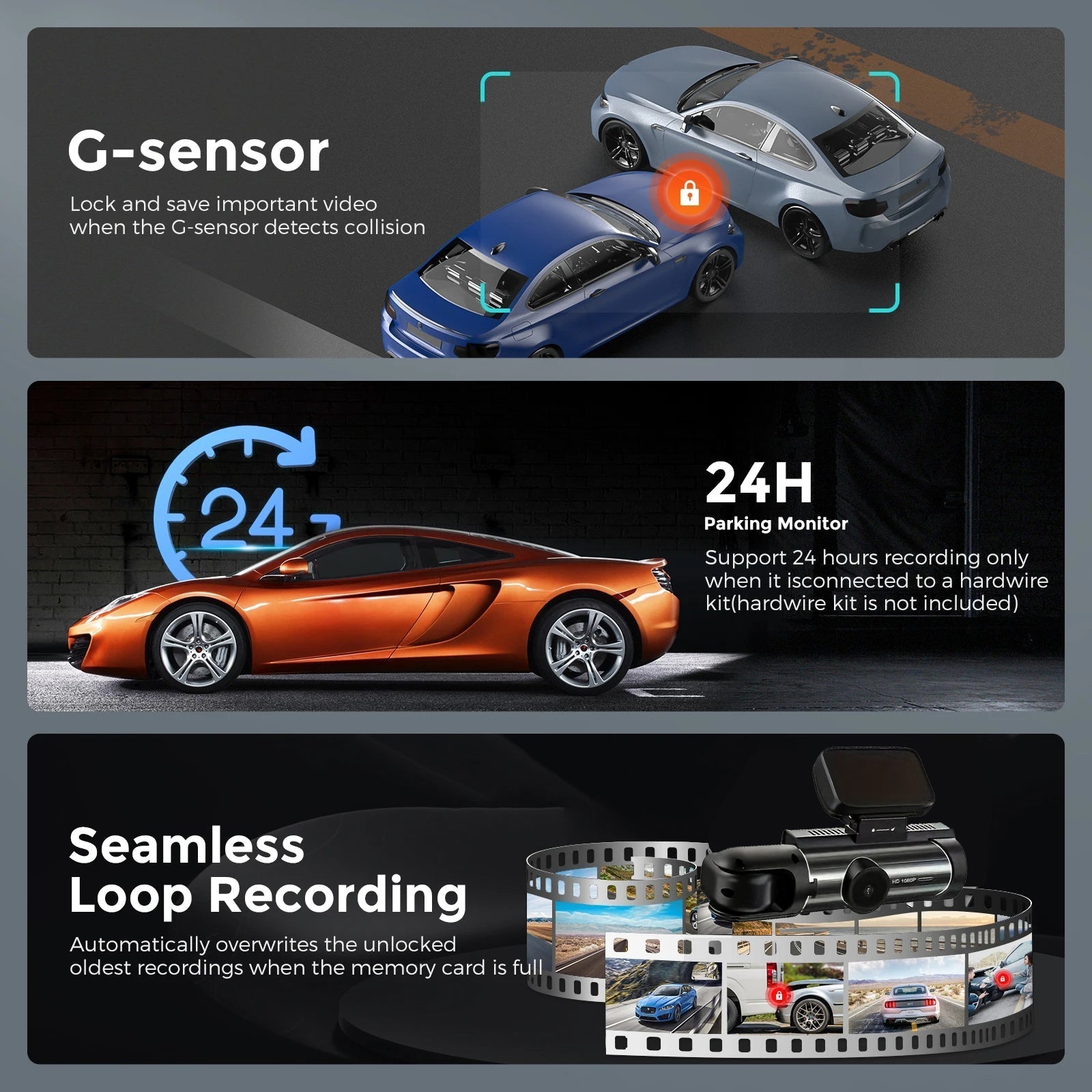 1080P WiFi duální kamera do auta – přední a vnitřní kamera s IR nočním viděním a smyčkovým záznamem