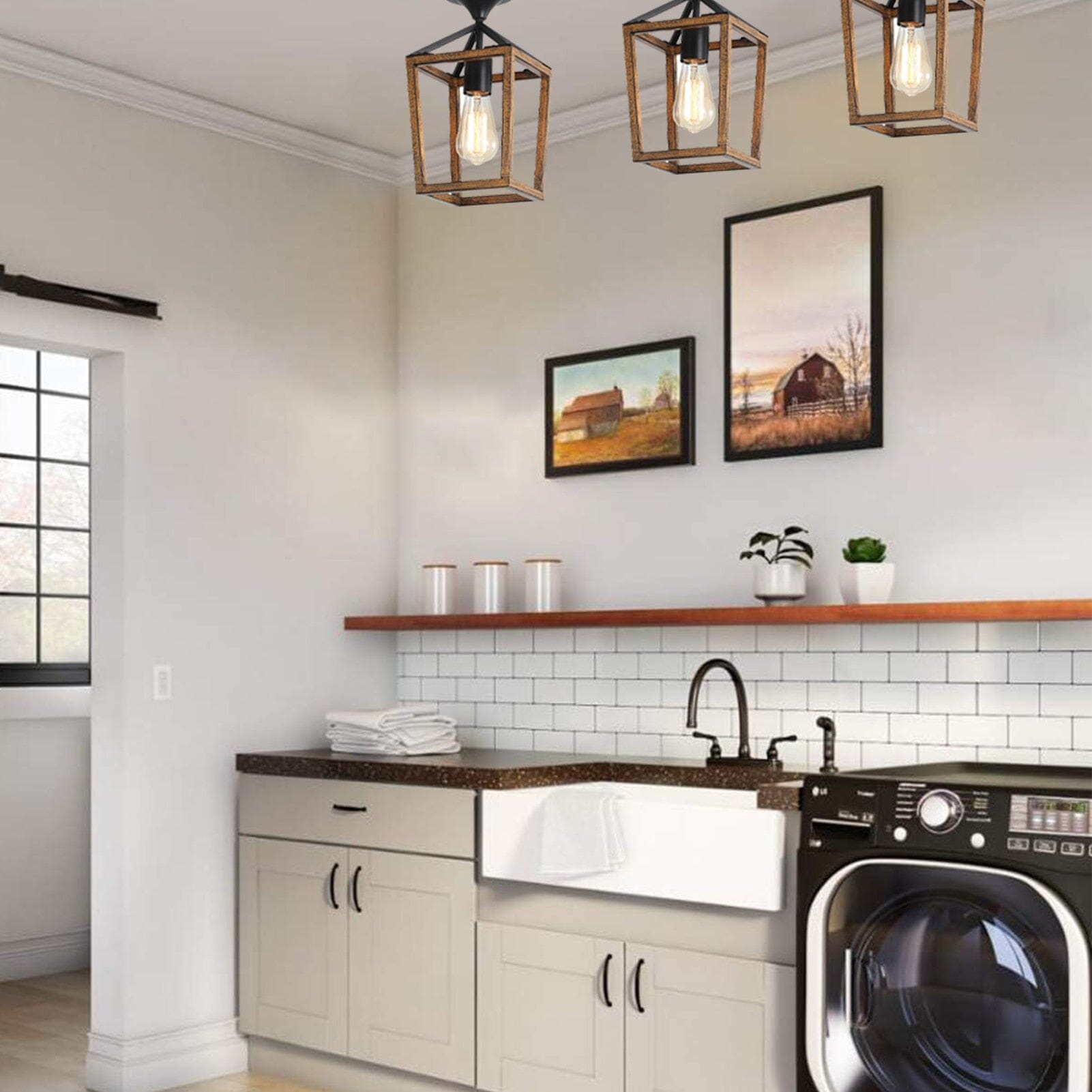 Rookhaven Woodgrain Cage Ceiling Lights for Indoor and Covered Outdoor Spaces