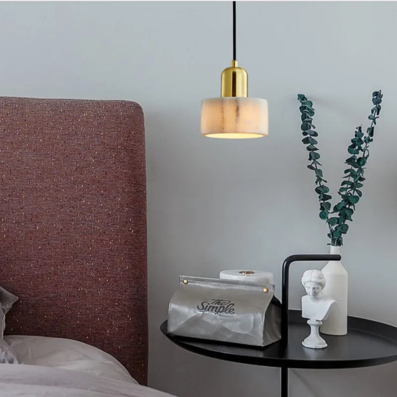 Cresta Marble Veined Pendant Light With Copper Accent