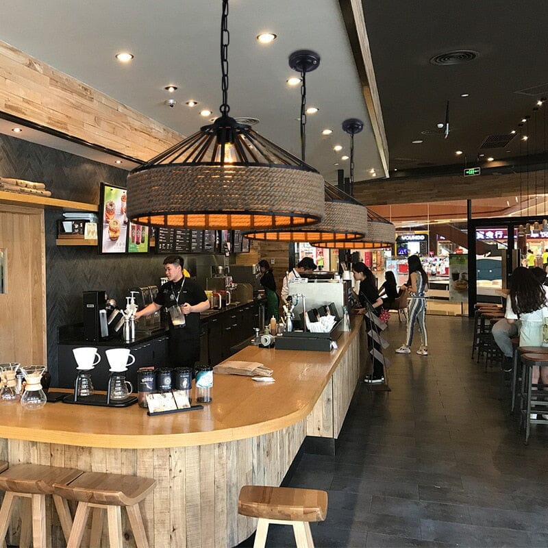 Lyra Hemp Rope Pendant Light With Retro Bar Lampshade