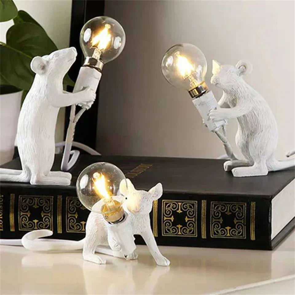Whimsical Resin Mouse Table Lamps For Kids Rooms Set