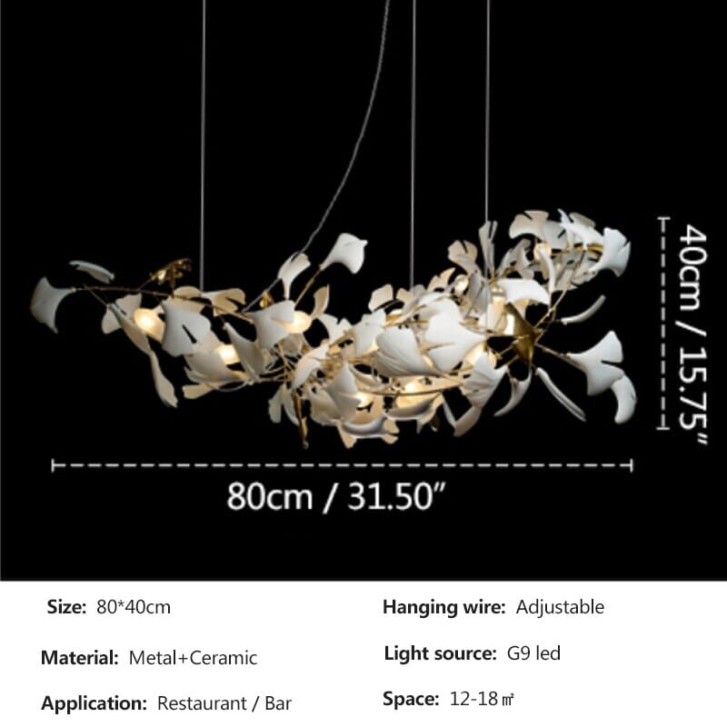 Aurelia Porcelain Leaf Pendant with Adjustable Chain and White Ceramic Shade