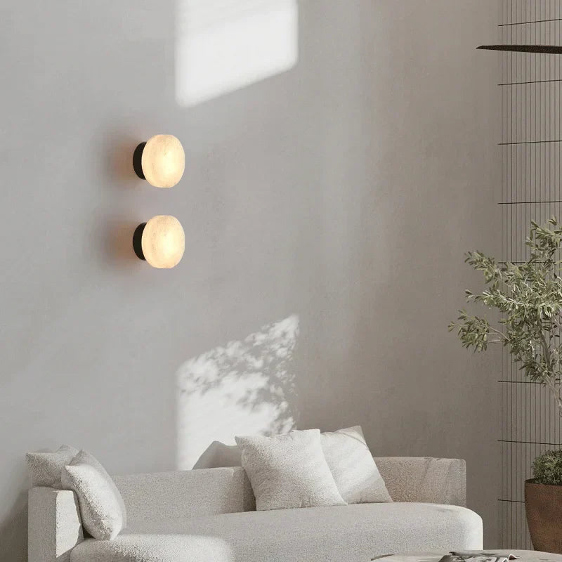 Modern Round LED Wall Lamp in Natural Marble - Elegant Wall Lights Indoor for Living Room and Bedroom Sconces