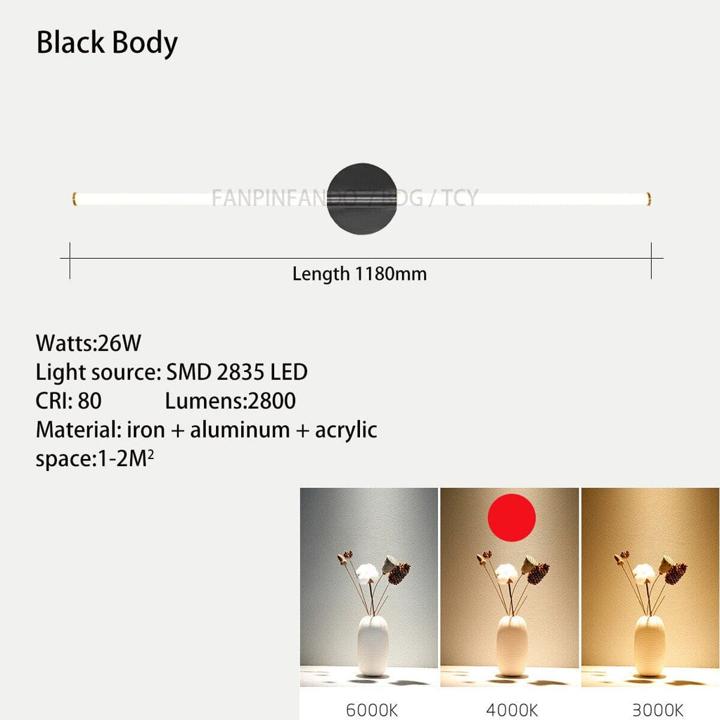 NovaLume Tube Mirror Wall Light With Acrylic Diffusion