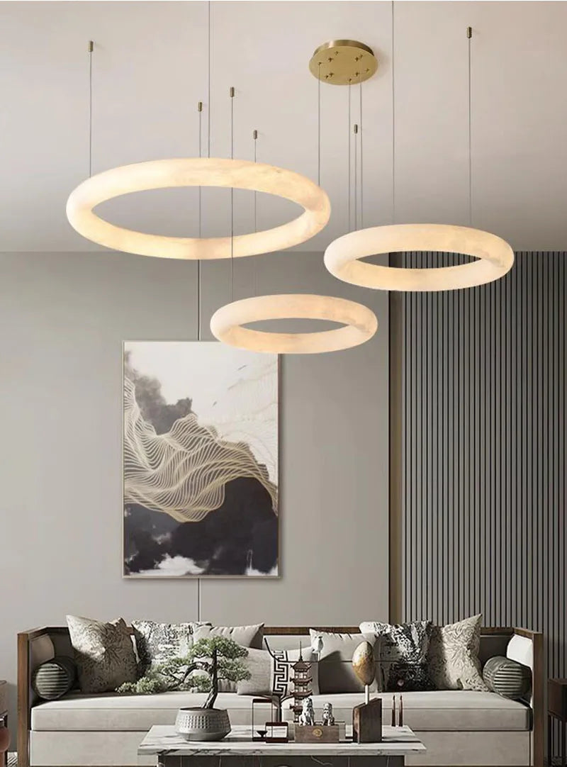 Astrae Marble Stone Pendant Light In Brass And Spanish Marble