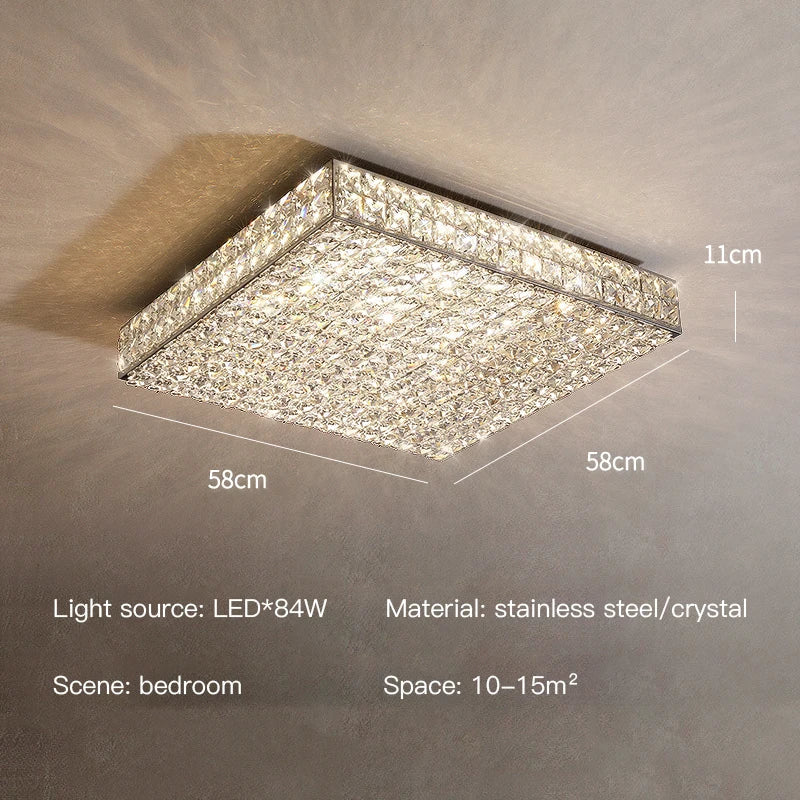 Astraeon Crystal Square Chandelier With Diamond Like Crystals And Stainless Steel Body