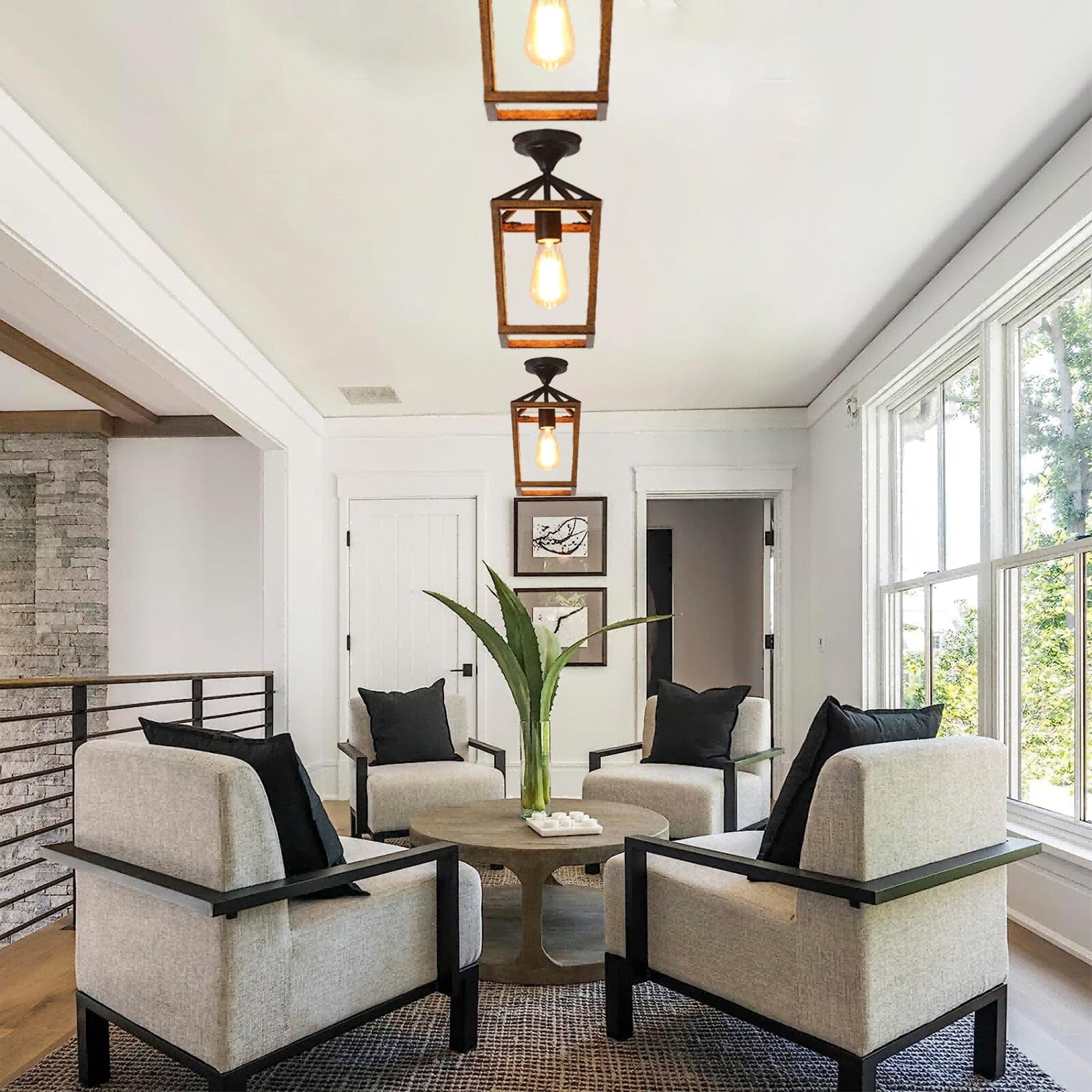 Rookhaven Woodgrain Cage Ceiling Lights for Indoor and Covered Outdoor Spaces