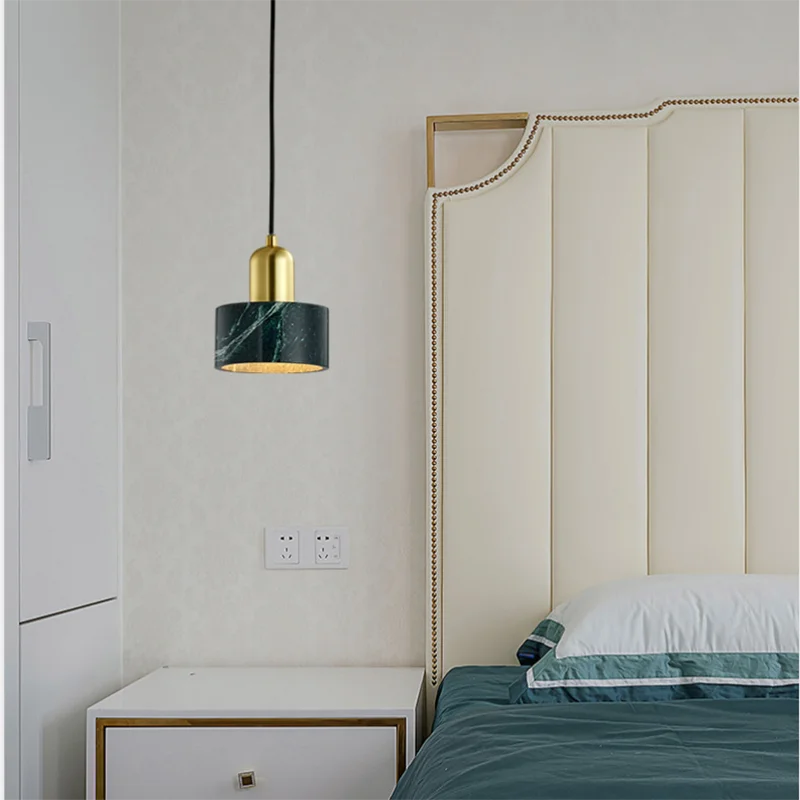 Cresta Marble Veined Pendant Light With Copper Accent