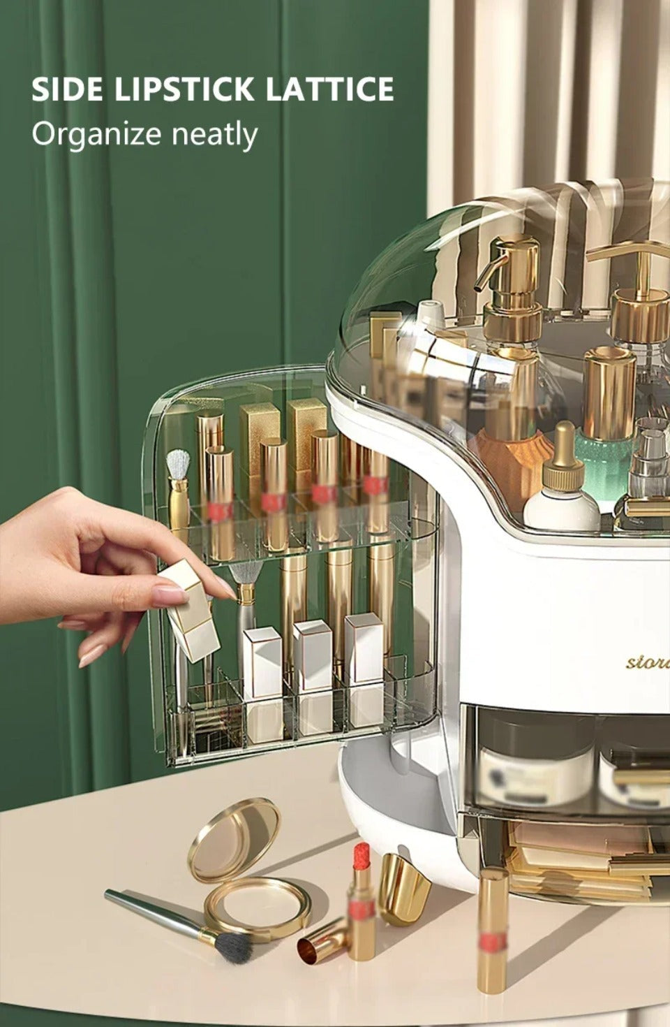 Průhledný stolní organizér na make-up – velkokapacitní prachotěsná krabička na šperky a kosmetiku