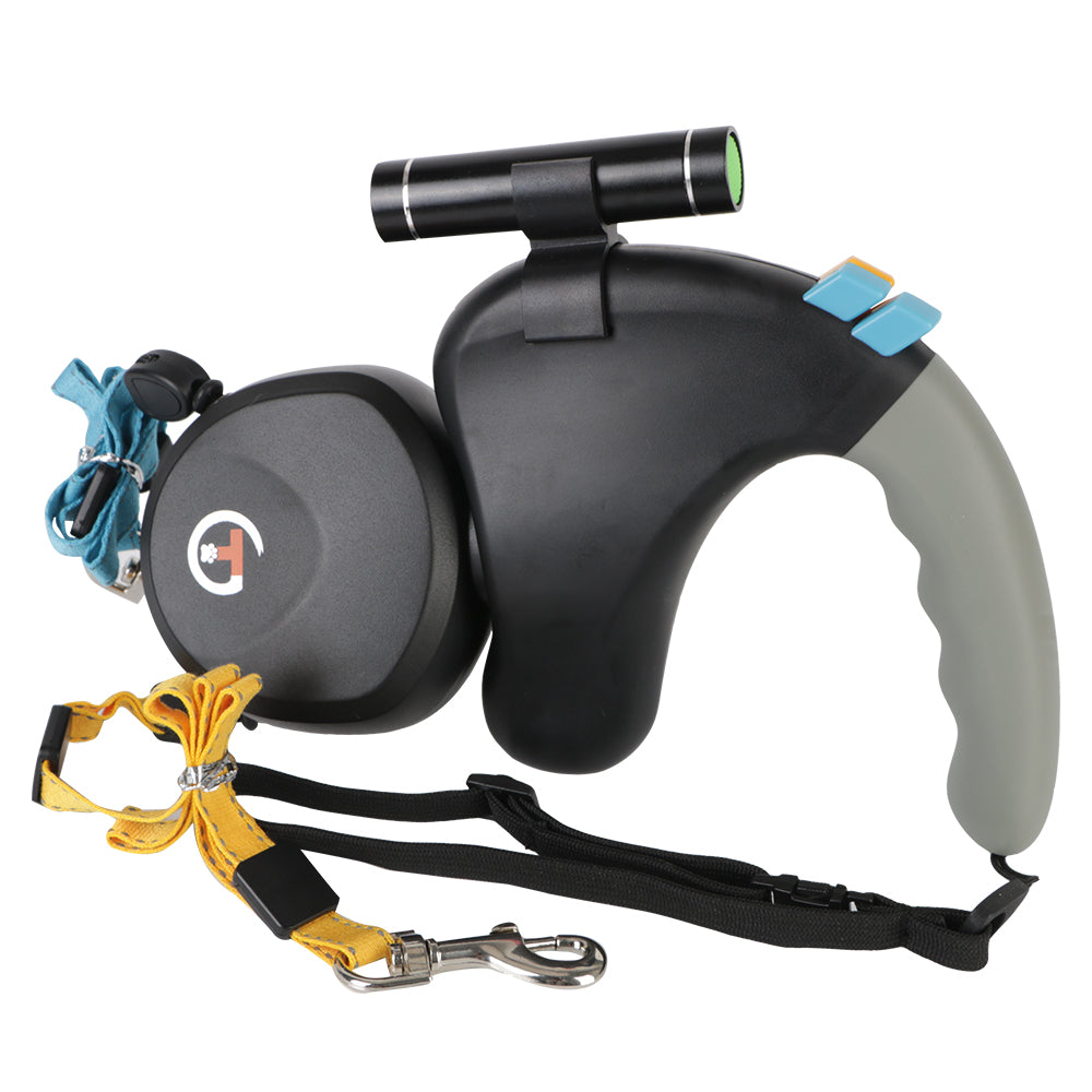 Stahovací dvojité vodítko pro psy s 360° ochranou proti zamotání – nastavitelný pás pro dva psy, lehké a odolné