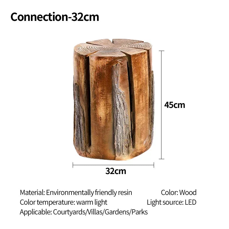 ForestGlow Outdoor Wood Stump Lamp Handcrafted From Reclaimed Logs