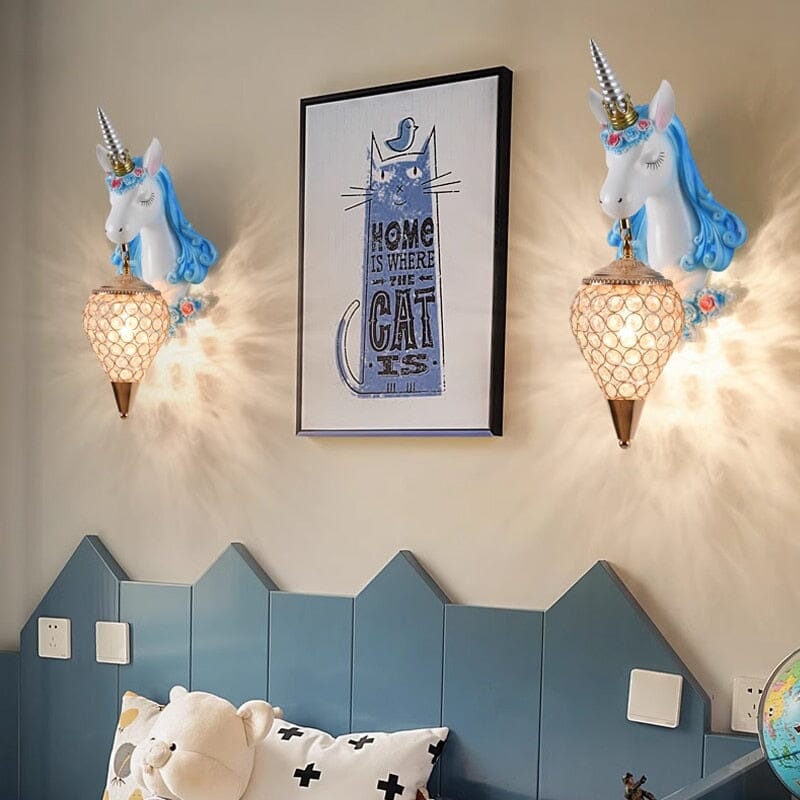 Enchanted Unicorn Resin Wall Light With Two Lampshades And Warm LED Glow