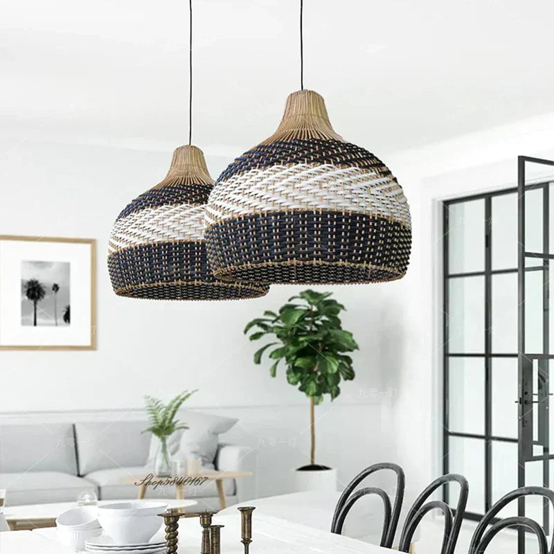 Aurea Handwoven Rattan Pendant Light With Herringbone Pattern