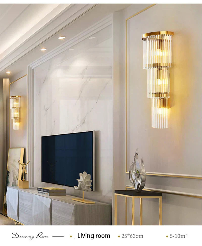 Elara Cascade Crystal Wall Lamps With Crystal Cut Details