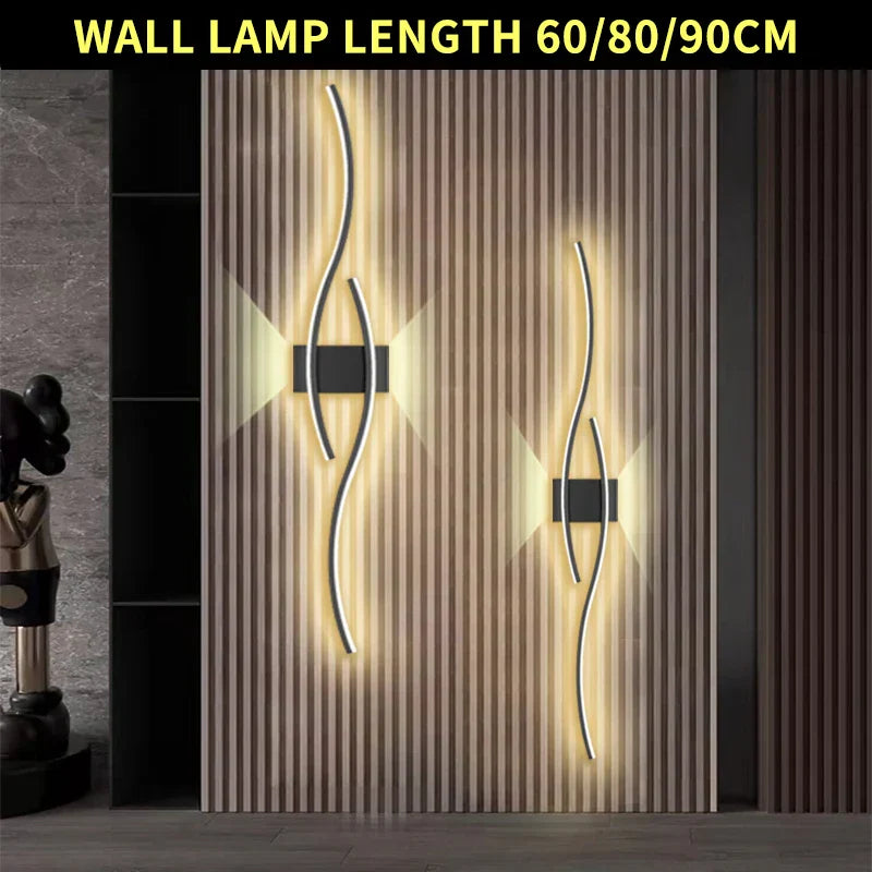Modern LED Wall Lamp with Remote Control – Double Curve Design in Black and Gold for Stylish Indoor Wall Lighting