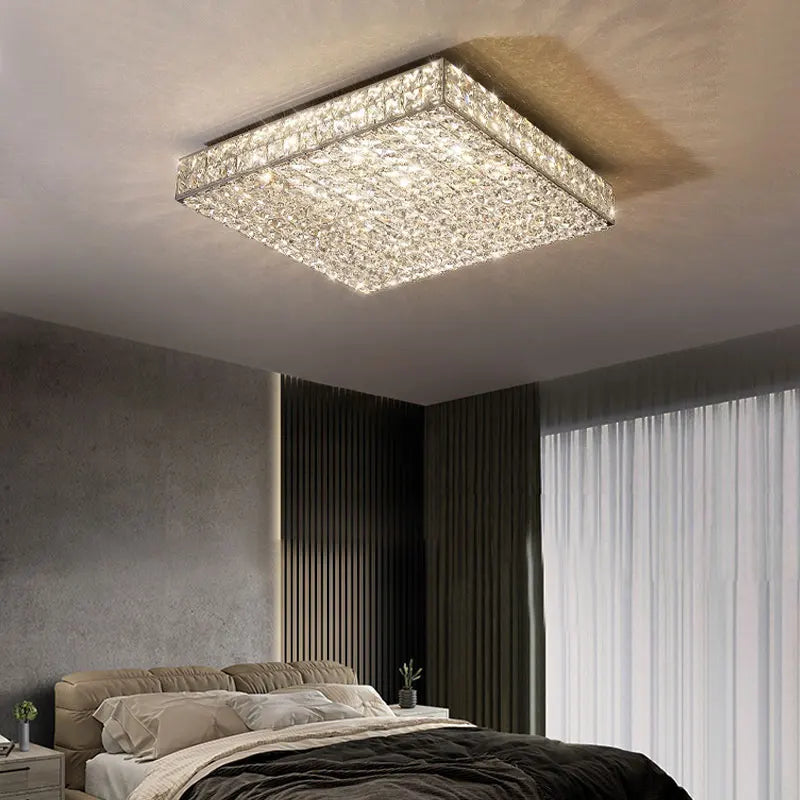 Astraeon Crystal Square Chandelier With Diamond Like Crystals And Stainless Steel Body