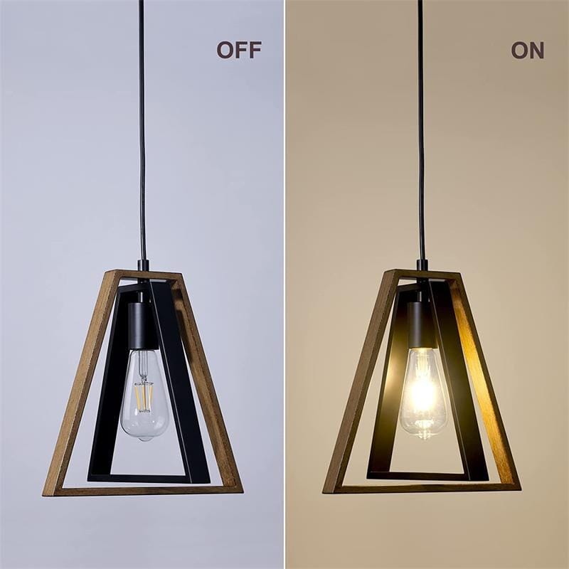 Lámpara de araña rectangular retro Veridian con vetas de madera y acabado negro