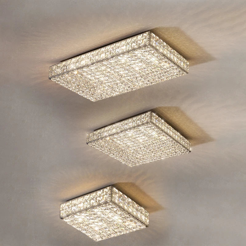 Astraeon Crystal Square Chandelier With Diamond Like Crystals And Stainless Steel Body