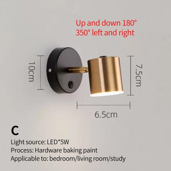 NovaLume Wall Lamp With Adjustable Reading Spotlight For Bedside And Workspace