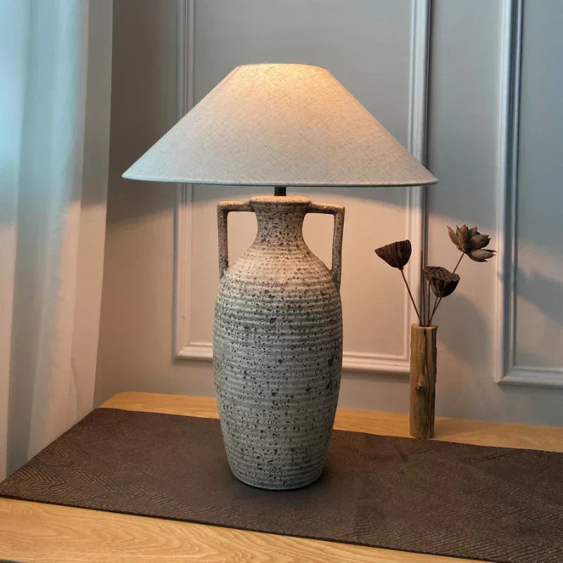 Narae Ceramic Desk Lamp Handmade Japanese Inspired Linen Shade