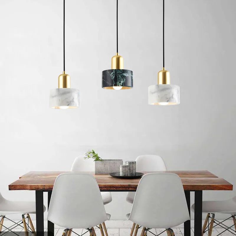 Cresta Marble Veined Pendant Light With Copper Accent