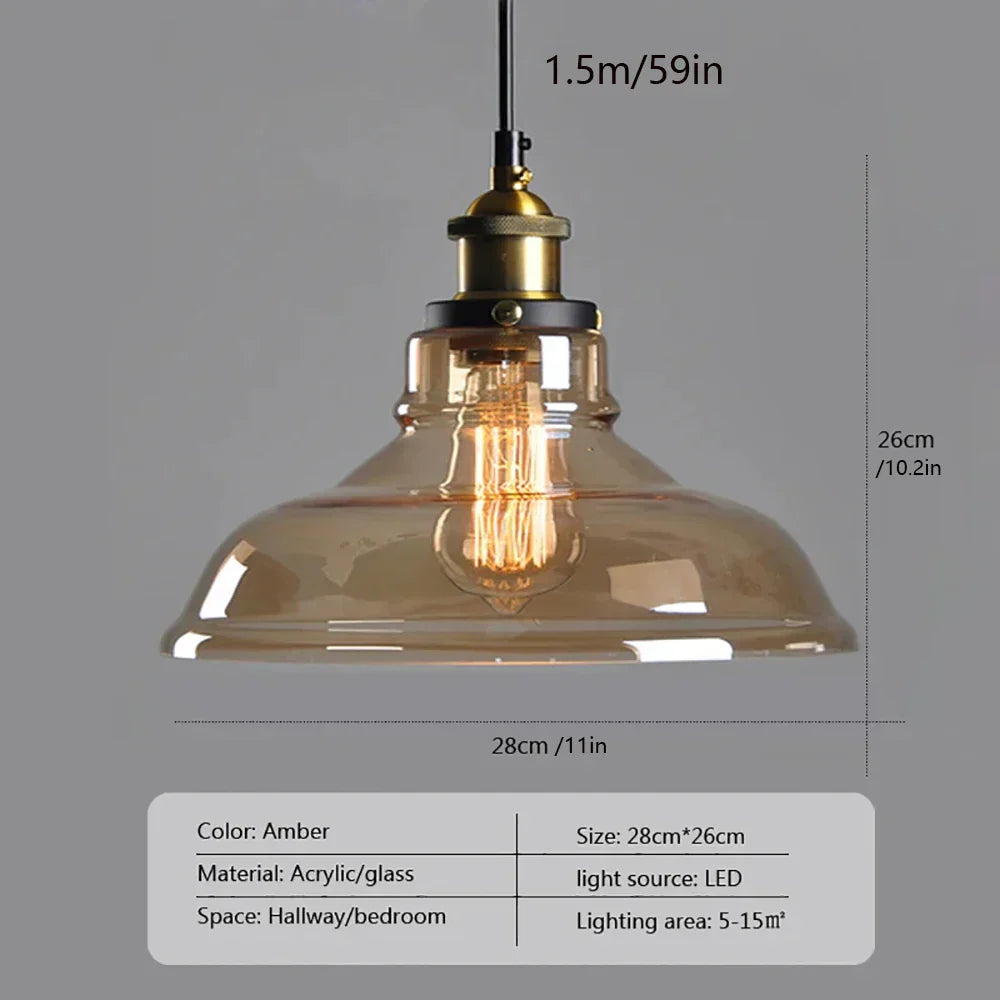 Industrial Glass Pendant Light – Retro Hanging Fixture for Home & Bar