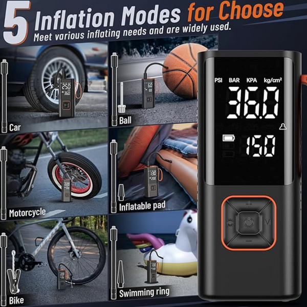 Bezdrátový přenosný vzduchový kompresor pro auto, motocykl, kolo a míč