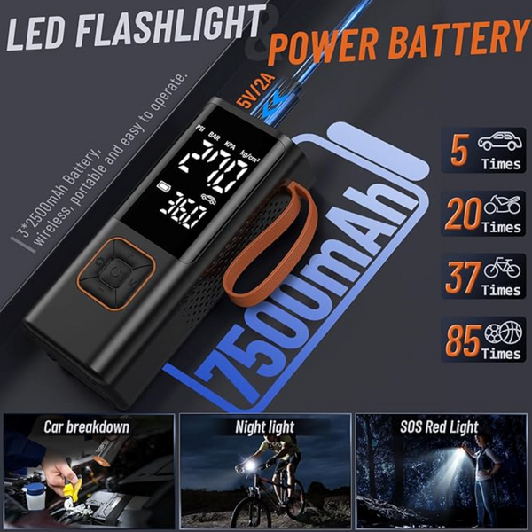 Bezdrátový přenosný vzduchový kompresor pro auto, motocykl, kolo a míč