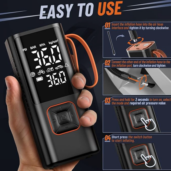 Bezdrátový přenosný vzduchový kompresor pro auto, motocykl, kolo a míč