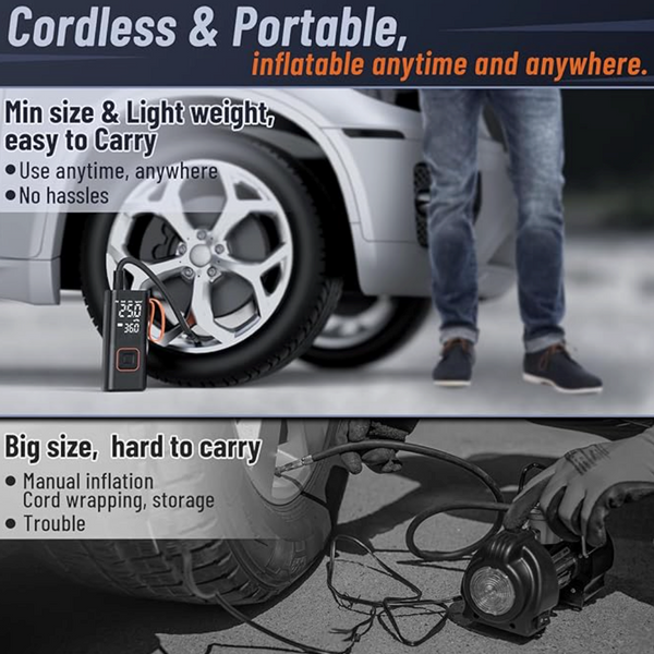 Bezdrátový přenosný vzduchový kompresor pro auto, motocykl, kolo a míč