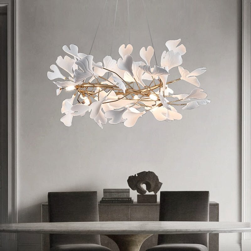 Aurelia Porcelain Leaf Pendant with Adjustable Chain and White Ceramic Shade