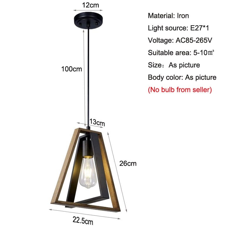 Veridian Retro Rektangulær Lysekrone Med Trestruktur Og Svart Finish